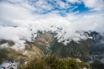Landscape around the mountains of  Machu Picchu ruins in Peru.