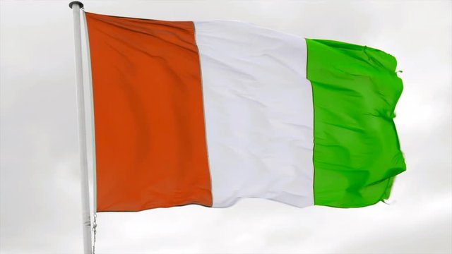 Slow motion footage of the Flag of Ivory Coast waving in the wind