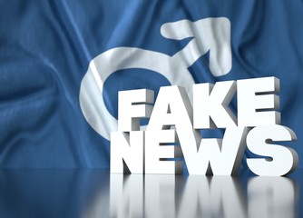 3d render, fake news lettering in front of Realistic Wavy Flag of man.