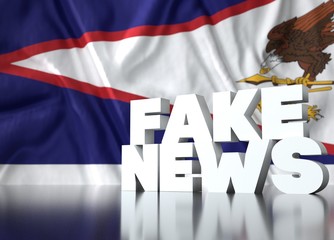 3d render, fake news lettering in front of Realistic Wavy Flag of American Samoa.