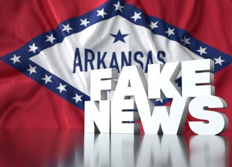 3d render, fake news lettering in front of Realistic Wavy Flag of Arkansas (1913â€“1923).
