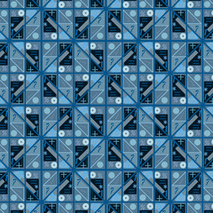 colorful monochromic blue modern geometric pattern with math symbols and shapes for schools' themes in textiles, fabric, background, backdrop and other surface design projects. pattern swatch at eps. 