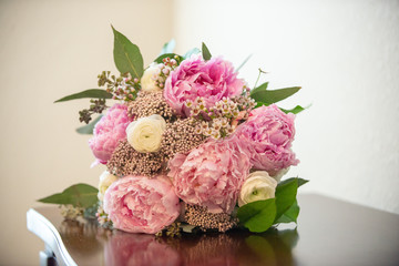 Pink Peony and White Roses Bouquet