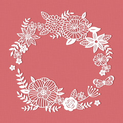 Fototapeta na wymiar White paper cut flower wreath