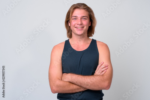 Young Handsome Man With Long Blond Hair Stock Photo And Royalty