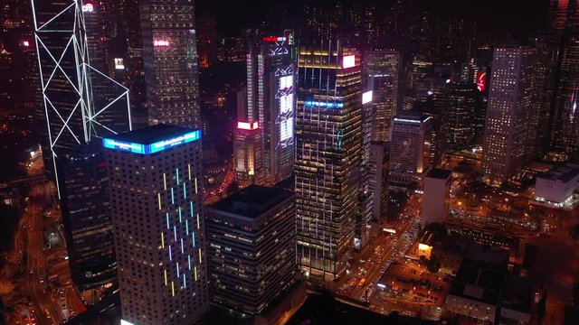 4K aerial view footage of Hong Kong Central district nightscapes