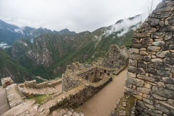 Fototapeta na wymiar Landscape of Machu Picchu inca ruins, one of the modern seven wonders of the world. Perù