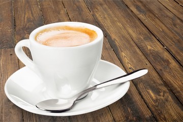 Black coffee in white cup isolated on  background