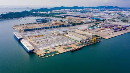 station unloading shipping cargo containers business import export cars and all products in Thailand