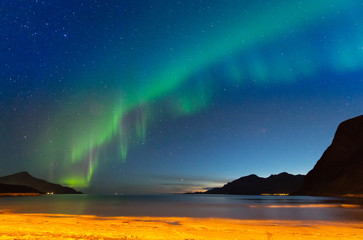 The polar lights in Norway. Tromso.Grotfjord