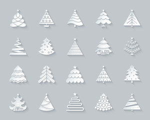 Christmas Tree simple paper cut icons vector set