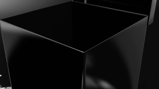 Black gift box with ribbon opening. Include alpha and multimatte channel, track points.