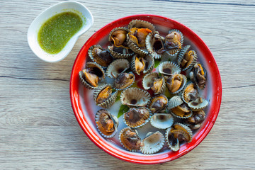 Clam meat and Seafood sauce in Zinc tray