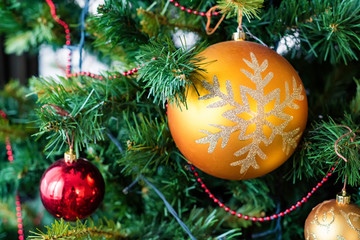Colorful Christmas balls used as decoration on tree
