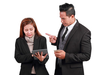 female subordinate receive complain from boss or customer isolated background