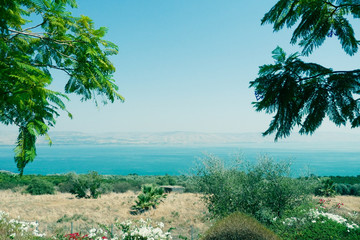 Sea of Galilee panoramic view. The place where Jesus walk on water. Israel	