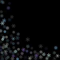 Falling down snow confetti, snowflake vector border. Festive winter, Christmas, New Year sale background. Cold weather, winter storm, scatter texture. Hipster snowfall falling snowflakes cool confetti