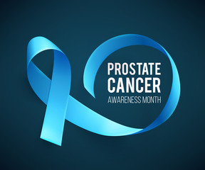Banner for Prostate cancer awareness month in november. Poster with realistic blue ribbon. Design template for poster
