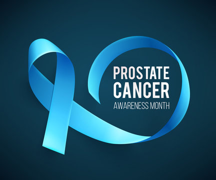 Banner For Prostate Cancer Awareness Month In November. Poster With Realistic Blue Ribbon. Design Template For Poster