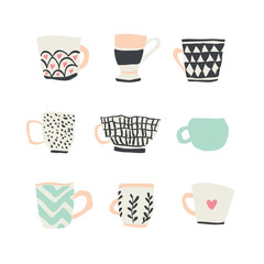 huge set with cups of coffee illustrations