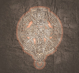 Mystical geometry symbol. Linear alchemy, occult, philosophical sign. Low poly raven. For music album cover, poster, sacramental design. Astrology and religion concept.