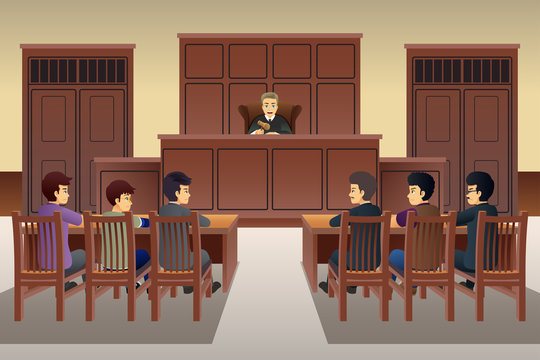 People in Court Scene Illustration