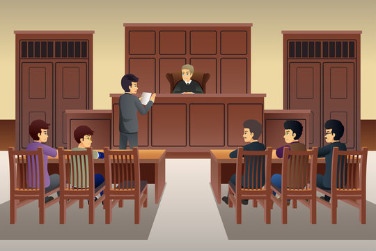 People in Court Scene Illustration