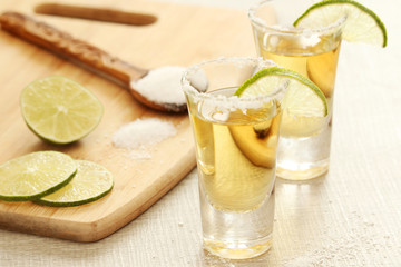 Tequila shots with lime