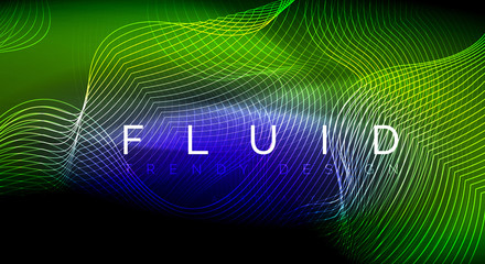 Neon glowing fluid wave lines, magic energy space light concept, abstract background wallpaper design, ripple texture illustration