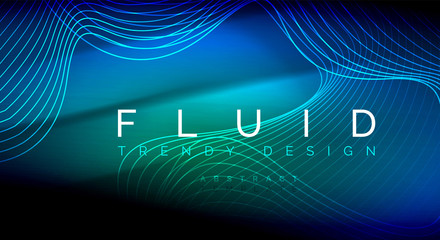 Neon glowing fluid wave lines, magic energy space light concept, abstract background wallpaper design, ripple texture illustration