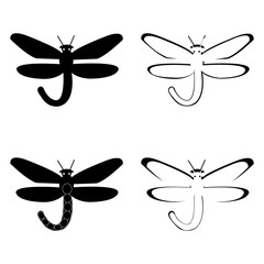 Vector illustration of black and white dragonflies