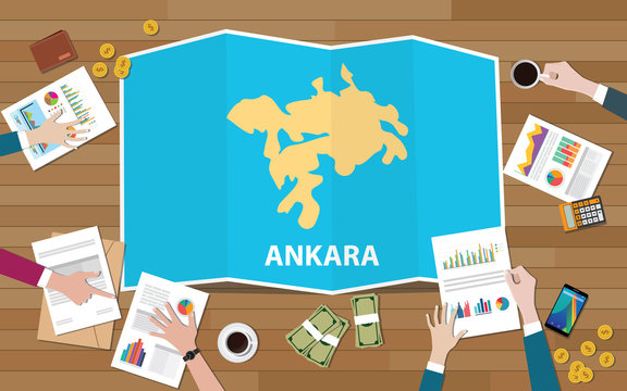 ankara turkey city region economy growth with team discuss on fold maps view from top