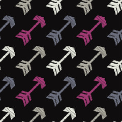 Seamless pattern in decorative arrow. Vector pattern. Mosaic texture. Brushwork. Hand hatching. Scribble texture. Can be used for wallpaper, textile, invitation card, wrapping, web page background.