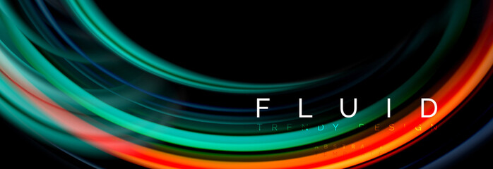 Mixing color waves on black, liquid flowing shapes