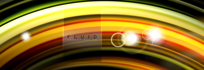 Background abstract design, flowing mixing liquid color waves on black