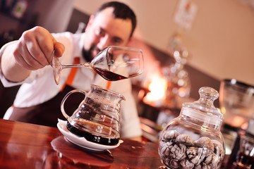 Preparing pour over coffee. Modern coffee making concept