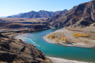 Confluence of Chuya and Katun rivers, Altai, Russia.