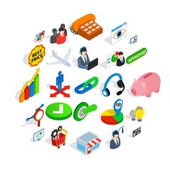Biz icons set. Isometric set of 25 biz vector icons for web isolated on white background