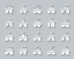 Fototapeta na wymiar Circus Tent simple paper cut icons vector set