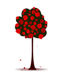 Green tree with red roses on white, vintage style, vector eps 10