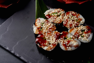 Beautiful sushi concept, set of sushi flower shaped