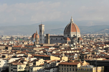 Stadtpanorama mit Dom Santa Maria del Fiore, Ausblick vom Monte alle Croci, Florenz, Toskana, Italien, Europa