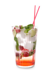 Fresh summer cocktail in glass on white background