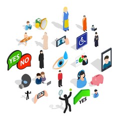 Improved body icons set. Isometric set of 25 improved body vector icons for web isolated on white background