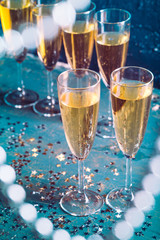Glasses of champagne on the table