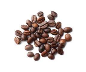 Roasted coffee beans on white background