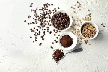 Obraz na płótnie Canvas Composition with coffee beans on white background