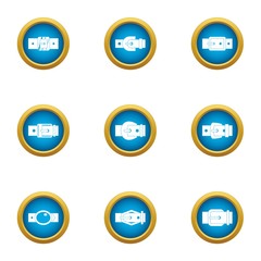 Clasp icons set. Flat set of 9 clasp vector icons for web isolated on white background