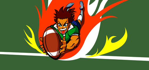 Football player in football field at touchdown line