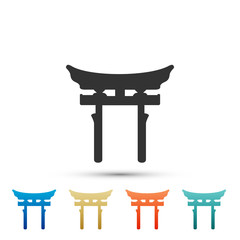 Japan Gate icon isolated on white background. Torii gate sign. Japanese traditional classic gate symbol. Set elements in colored icons. Flat design. Vector Illustration